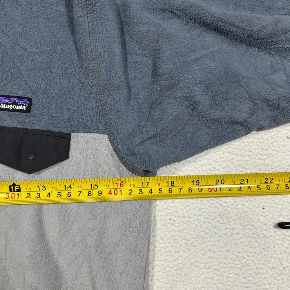 Patagonia Fleece Hoodie Kids XL 14 Grey Blue Colorblock Full Zip Jacket